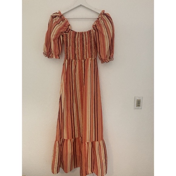 NWOT‎ Charlie Holiday Coastal Midi Dress Linen Blend Orange Stripes Women's 4 - Picture 9 of 13